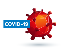 Imagen de una molécula de un virus con la etiqueta del COVID-19